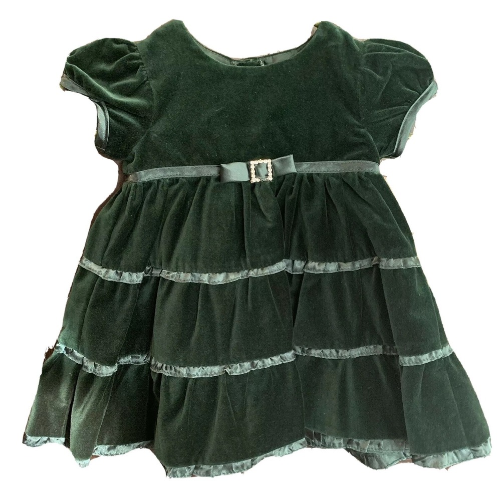 Sweet Heart Rose Girls 2 Piece Dress New with Tags 12 Months Green Lined Bloomer